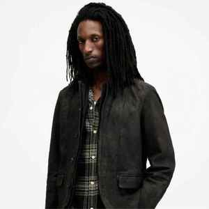 Blazer en cuir suédé vintage pour homme, coupe ajustée, boutonné, décontracté, de haute qualité, noir mat, vente en gros - Product Image 2