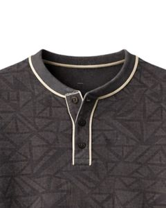 <b>Mens</b> Black Geometric Printed <b>Henley</b> Pullover Sweatshirt Long Sleeve French Terry Regular Fit Casual <b>Top</b> For <b>Men</b> Winter Wear New - Product Image 5