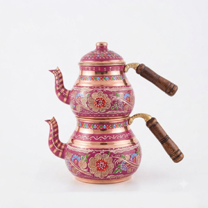 Handmade Turkish Copper Tea Pot <b>Set</b> Hand Painted Enamel Copper Tea Kettle Wooden Handle Traditional <b>Teapot</b> OEM Wholesale - Product Image 1