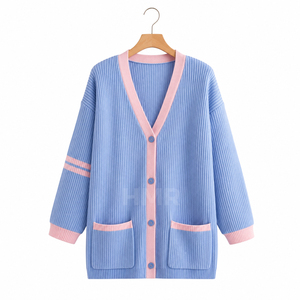 Cardigan en acrylique personnalisé avec logo de la sororité HMR Sisterhood, bordure rose, col en V, manches longues, haut décontracté - Product Image 5