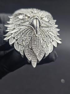 Colgante de águila personalizado, completamente cubierto de moissanita incolora, en plata 925, joyería hip hop con diamantes VVS personalizados de la India. - Product Image 3
