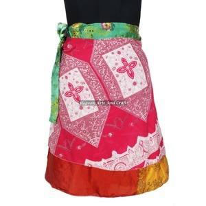 Silk <b>Beach</b> Wear <b>Wrap</b> Mini Skirt Wholesale Vintage Indian Boho Hippie Silk Mini Skirt Ethnic Sari Washable Natural Waistline - Product Image 2