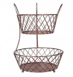 Porte-fruits décoratif à deux niveaux pour la cuisine, panier à fruits en métal personnalisé, panier de rangement pour fruits fait à la main - Product Image 4