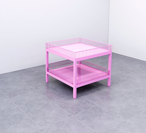 Versatile 2 Layer Square Island Display Stand Powder Coated Iron <b>Wire</b> with Lockable Casters for Retail Product Promotion - Product Image 3