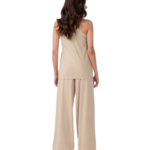 Débardeur en tricot beige à col rond pour femme, couleur unie, respirant, décontracté, sans manches, longueur normale - Product Image 2
