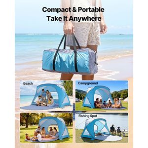 Tenda da Spiaggia Portatile Leggera per 6 Persone, Protezione UPF 50+, Borsa per il Trasporto con Tasche per Sabbia, Tettoia Ombreggiante per Giornate in Spiaggia - Product Image 6