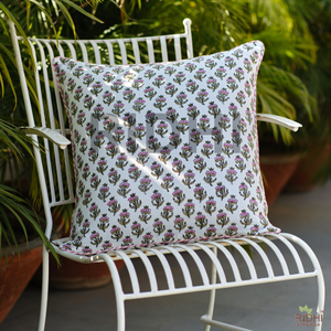 Funda de Cojín Bohemia 100% Algodón con Estampado Floral en Bloques Rosa y Blanco, con Ribete, Lavable y Extraíble para Sofá Cama - Product Image 2