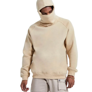 Sweat-shirt à capuche oversize pour homme, couleur unie, manches raglan, 100 % coton French Terry, style décontracté, design masque, idéal pour l'automne - Product Image 1