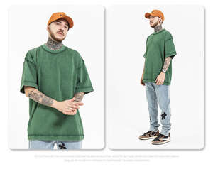 เสื้อยืดโอเวอร์ไซส์สำหรับผู้ชายเสื้อยืดสตรีทผ้าแอซิดแอซิดสำหรับผู้ชายเสื้อยืดผ้าฝ้าย100% สะพายไหล่ - Product Image 5