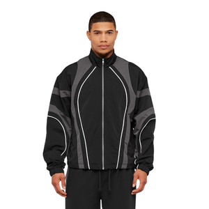 เสื้อแจ็คเก็ตแทร็คโอเวอร์ไซส์สำหรับผู้ชาย น้ำหนักเบา กันลม มีซิป เสื้อผ้ากีฬา สตรีทแวร์ แผงตัดต่อสีตัดกัน เสื้อโค้ทลำลองสำหรับออกกำลังกาย ชุดกีฬา - Product Image 1