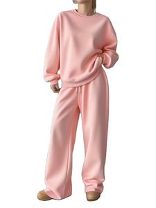 Conjunto Casual de Dos Piezas para Mujer, Otoño-Invierno, Incluye Sudadera con Cuello Redondo y Pantalones Anchos de Forro Polar Transpirable, Apto para Lavado a Máquina - Product Image 3