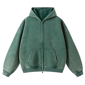 เสื้อฮู้ดโอเวอร์ไซส์ผู้ชาย สีพื้น ซิปหน้า ผ้าฝ้ายเฟรนช์เทอร์รี่ สวมใส่สบายๆ สำหรับฤดูใบไม้ร่วง - Product Image 1