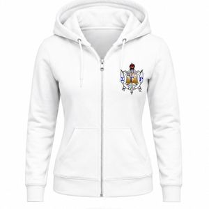 Sudadera con capucha y cremallera completa para mujer, diseño griego personalizado, blanca, premium, estilo universitario, con letras griegas bordadas, informal, de forro polar. - Product Image 1