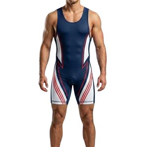 Traje de Lucha Libre para Hombre, de una Pieza, Ajustado, Azul, de Poliéster Elástico, Transpirable, de Secado Rápido, Ligero, Antiencogimiento, para Artes Marciales - Product Image 3