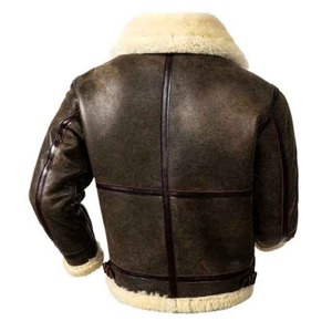 Chaqueta de Motero de Cuero Genuino para Hombre con Forro de Piel Sintética, Cierre de Cremallera, Abrigo de Moda para Invierno, Corte Regular, Material Grueso - Product Image 3