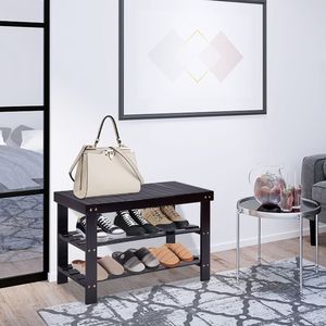 Scarpiera a 3 livelli in bambù con panca per l'organizzazione dell'ingresso - Product Image 1