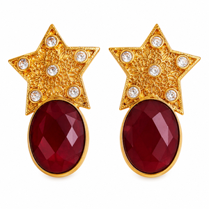 Boucles d'oreilles tendance en acier inoxydable oxydé argenté, plaqué or 18 carats, avec verre et résine sertis clos, style affirmé pour femme, idéales pour les soirées - Product Image 1