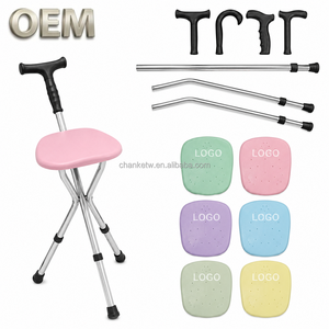 OEM Taiwan Customized Aluminum Alloy Adjustable Folding <b>Walking</b> Cane Seat 300 lb Load Capacity for Rehabilitation Therapy - Product Image 1