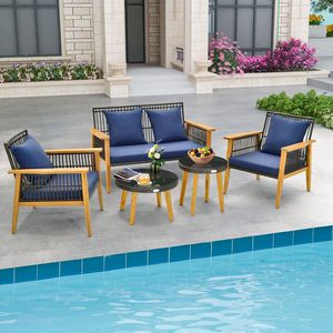 Set da conversazione per esterni da 5 pezzi con 2 tavolini da caffè per giardino e bordo piscina - Product Image 6