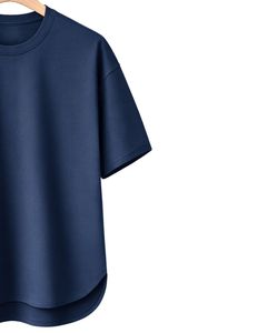 Camiseta Oversize Azul Marino Personalizada para Hombre, con Dobladillo Curvo, Hombros Caídos, Cuello Redondo, Algodón Liso, Estilo Urbano, Verano - Product Image 4