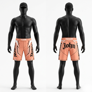 Shorts MMA Premium 220 GSM en polyester et élasthanne, noir et orange, avec empiècements latéraux en mesh, logo personnalisé par sublimation - Product Image 4