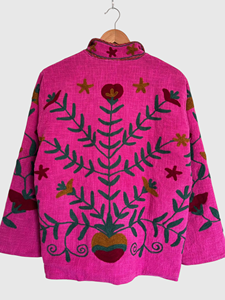 Veste à col mandarin brodée de fleurs roses, manches longues, grande taille, vêtements d'automne pour femmes, style Prairie Chic, en coton - Product Image 5