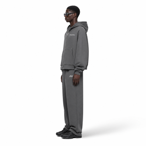 Custom Heavyweight Oversized Straight Leg <b>Zip</b> up <b>Hooded</b> Tracksuit Set OEM Supplier Custom Logo Polyester Hoodie Jogger Set - Product Image 4