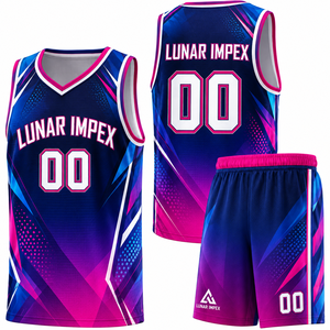 Ensemble Maillot et Short de Basketball Sublimé Personnalisé Bleu Rose Ombre avec Logo, Numéro et Nom d'Équipe - Product Image 1