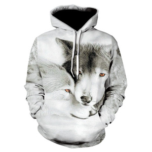 Sweat-shirt à capuche pour homme avec imprimé loup, sublimation, coupe classique, décontracté, pour l'automne, 100% polyester, tricoté, respirant - Product Image 2