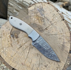 Custom Handmade Damascus Steel Hunting Knife with <b>Drop</b> Point Straight Edge and bone Handle - Product Image 3