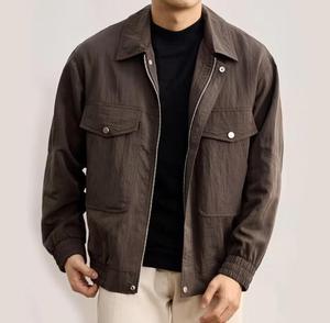 Men's Casual Slim Hooded Bomber <b>Jacket</b> <b>Denim</b> Washed Solid Color Windproof Polyester Autumn Wear - Product Image 2