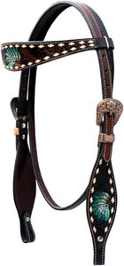 Premium Genuine Leather Western Horse Headstall Adjustable Browband Bridle for Ranch Riding Trail Riding <b>Equestrian</b> Tack - Product Image 2