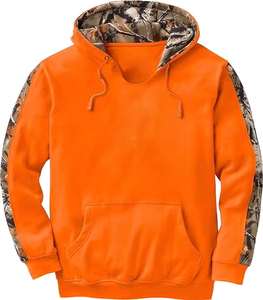 Sweat-shirt à capuche orange pour homme avec manches et doublure camouflage en polaire, coupe classique, vêtement décontracté pour l'automne - Product Image 1