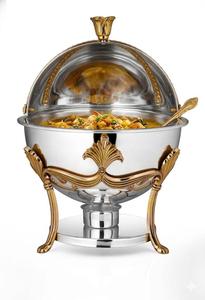 Calentador de Alimentos Redondo de Acero Inoxidable con Detalles Dorados y Tapa de Cúpula para Uso en Restaurantes al Mejor Precio - Product Image 6