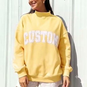 เสื้อสเวตเชิ้ตโอเวอร์ไซส์คอเต่าสำหรับผู้หญิง สีเหลือง ผ้าฝ้ายถัก แขนยาว พิมพ์ลายตัวอักษรตามสั่ง แฟชั่นฤดูหนาวและฤดูใบไม้ร่วง - Product Image 1