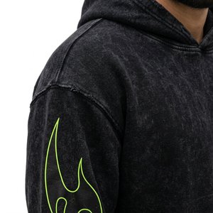 Conjunto Deportivo con Capucha para Hombre, Color Negro con Diseño de Llama Verde, Ropa Urbana de Algodón, Sudadera y Pantalones Largos con Cordón Ajustable, para Otoño - Product Image 3