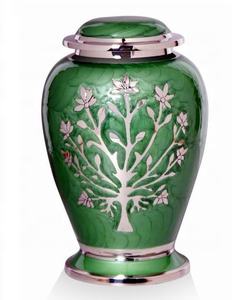 Urne funéraire en métal émaillé vert gravé pour cendres humaines adultes, style américain/européen - Product Image 1