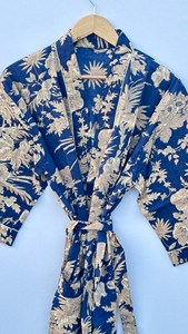 Bata Kimono de Algodón Hecha a Mano con Estampado Bohemio para Mujer, Vestido Floral, Ropa Casual para el Hogar, Bata de Baño, Ropa de Dormir Cómoda, Ropa de Playa - Product Image 2