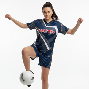 Conjunto de uniforme de fútbol para mujer, camiseta y pantalones cortos sublimados personalizados, uniforme de fútbol femenino transpirable, ropa deportiva personalizada - Product Image 1