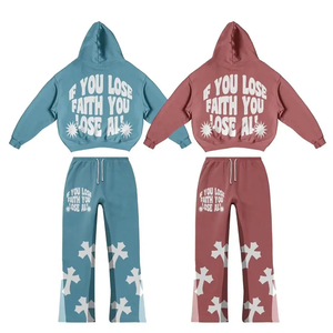 Unisex Solid Blue Maroon Winter Skinny Plus Size Breathable Tracksuit Set Custom Printed Heavyweight Hoodie Jogger Pants - Product Image 1