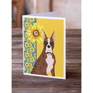 Summer Sunflowers Red Brindle Boxer Tarjetas de felicitación Pack 8 Whimsical A7 Tamaño 5x7 Tarjetas de nota en blanco con sobres - Product Image 2