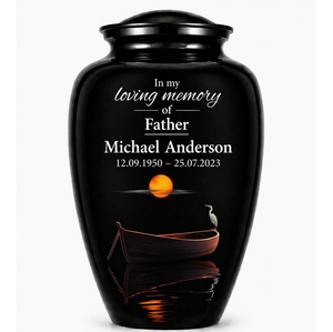 Urna Funeraria Conmemorativa Negra Personalizada con Adhesivo Esmaltado para Cenizas de Adultos - Product Image 1