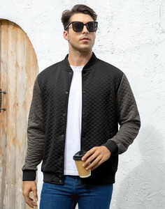 <b>Men's</b> <b>White</b> Quilted Varsity <b>Jacket</b> Solid Color Button Closure Turn-down Collar Casual Style Autumn Wear Regular Fit - Product Image 5