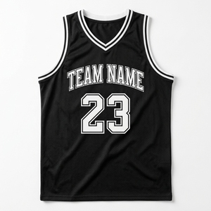 Ensemble de maillots de basket-ball en mesh noir personnalisés en gros pour hommes, col en V, sans manches, uniforme d'équipe, kit sportif respirant - Product Image 4