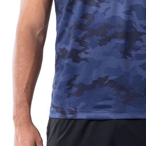 T-shirt décontracté à manches courtes pour homme, col rond, imprimé camouflage bleu, séchage rapide, tricoté - Product Image 5