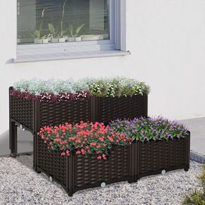 Jardinera de Plástico Marrón de 4 Piezas con Riego Automático, Patas y Orificio de Drenaje para Cultivar Flores, Hierbas y Vegetales - Product Image 2