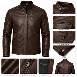Blouson en cuir décontracté pour homme, doublure douce, fermeture éclair robuste, panneaux durables, poches sécurisées, coupe-vent, écologique, idéal pour le temps frais - Product Image 5