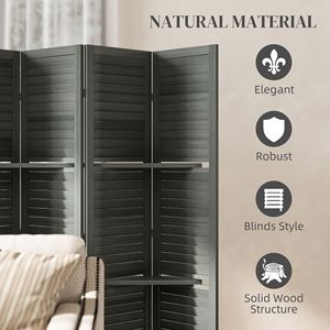 Divisorio in Legno Alto 170 cm con 3 Ripiani e Vano Pieghevole, Paravento Grigio a 6 Pannelli per Camera da Letto - Product Image 6