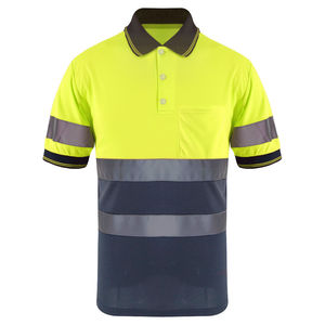 Polo à manches courtes haute visibilité pour homme, jaune et bleu marine avec bandes réfléchissantes, vêtements de travail - Product Image 1