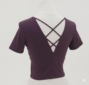 Sexy <b>Open</b> Back Yoga Shirts Padded Short Sleeve Sports <b>Bra</b> Top Breathable High Elastic Gym Fitness Athletic Clothing - Product Image 3